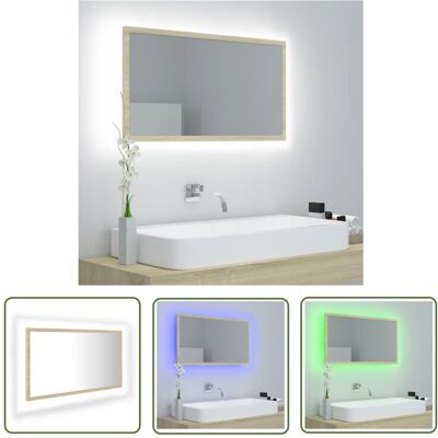 The Living Store Lustro łazienkowe LED - kolor dąb sonoma - 80x8 -5x37 cm - akryl - Lustro Do Łazienki The Living Store Lustro łazienkowe LED - kolor dąb sonoma - 80x8 -5x37 cm - akryl - Lustro Do Łazienki