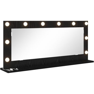 VidaXL Czarny Drewniany Lustro - Lustro Łazienkowe z Podświetleniem LED VidaXL Czarny Drewniany Lustro - Lustro Łazienkowe z Podświetleniem LED