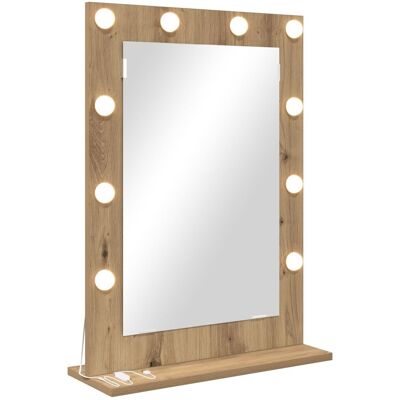 vidaXL Drewniane lustro do makijażu z oświetleniem LED - Nowoczesny design rzemieślniczy vidaXL Drewniane lustro do makijażu z oświetleniem LED - Nowoczesny design rzemieślniczy