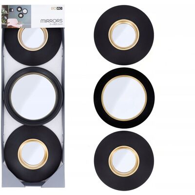 Cadro Zestaw 3 luster okrągłych w czarnej ramie 25,5 cm salon przedpokój ozdobne Cadro Zestaw 3 luster okrągłych w czarnej ramie 25,5 cm salon przedpokój ozdobne