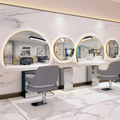 ENZO Konsola Konsoleta Fryzjerska Barberska Lustro Rama Aluminiowa 120x80 Led Pro Złote ENZO Konsola Konsoleta Fryzjerska Barberska Lustro Rama Aluminiowa 120x80 Led Pro Złote