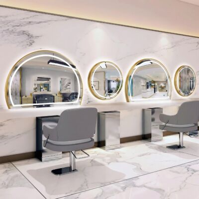 ENZO Konsola Konsoleta Fryzjerska Barberska Lustro Rama Aluminiowa 80x70 Led Std Złote ENZO Konsola Konsoleta Fryzjerska Barberska Lustro Rama Aluminiowa 80x70 Led Std Złote