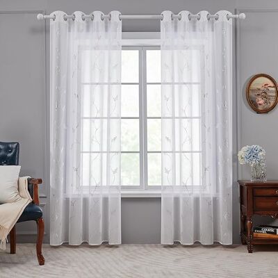 Deconovo zasłony półprzezroczyste w kwiaty 2 szt. Białe 140x260 cm Deconovo zasłony półprzezroczyste w kwiaty 2 szt. Białe 140x260 cm