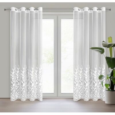 Firana 140x250 Talina biała zdobiona haftem w kwiaty gotowa na przelotkach Eurofirany Firana 140x250 Talina biała zdobiona haftem w kwiaty gotowa na przelotkach Eurofirany