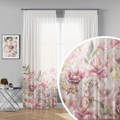 Markizeta Firana gotowa z woalu na taśmie z motywem różowych kwiatów, rozmiar 140x250 cm, Wera Markizeta Firana gotowa z woalu na taśmie z motywem różowych kwiatów, rozmiar 140x250 cm, Wera