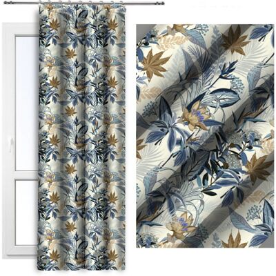 Zasłona gotowa na taśmie Niebieskie Liście 140x250 Vipro D404-303 Zasłona gotowa na taśmie Niebieskie Liście 140x250 Vipro D404-303