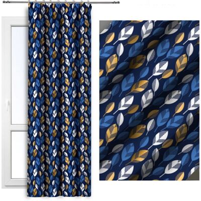 Zasłona gotowa na taśmie Niebieskie Złote Liście 140x250 Vipro D404-313 Zasłona gotowa na taśmie Niebieskie Złote Liście 140x250 Vipro D404-313