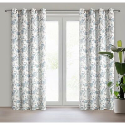 Eurofirany Zasłona kolor naturalny, niebieski z tkaniny z dodatkiem lnu zdobiona nadrukiem roślinnym 140x250 cm przelotka - EMERA Eurofirany Zasłona kolor naturalny, niebieski z tkaniny z dodatkiem lnu zdobiona nadrukiem roślinnym 140x250 cm przelotka - EMERA
