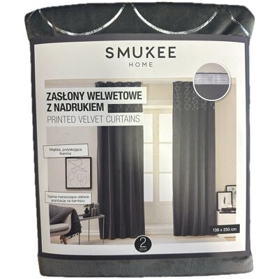 inna (Inny) Zasłona welwetowa z nadrukiem na taśmie 138 cm x 250 cm odcień szarości inna (Inny) Zasłona welwetowa z nadrukiem na taśmie 138 cm x 250 cm odcień szarości