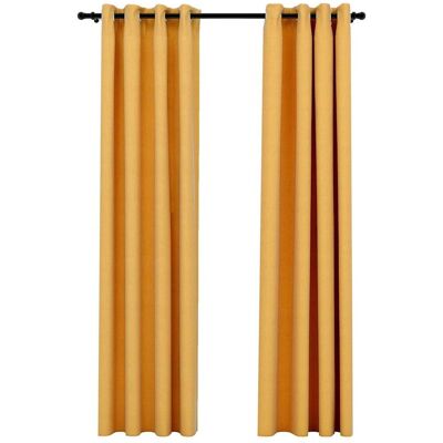 Zasłony zaciemniające o wyglądzie lnu - 2 sztuki Żółty 140x245cm vidaXL Zasłony zaciemniające o wyglądzie lnu - 2 sztuki Żółty 140x245cm vidaXL