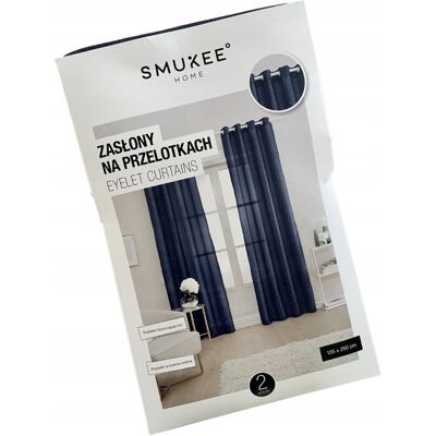 Zasłony na przelotkach kółkach Smukee 135x250 granatowe ze srebrną nitką Zasłony na przelotkach kółkach Smukee 135x250 granatowe ze srebrną nitką