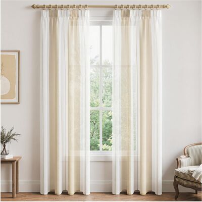 Akuku Zasłony Półprzezroczyste W Paski Firany Szelki Zestaw Beż 2 Sztuk 140x240cm Akuku Zasłony Półprzezroczyste W Paski Firany Szelki Zestaw Beż 2 Sztuk 140x240cm