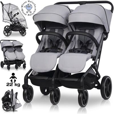 Easy Go LEKKI WÓZEK BLIŹNIACZY EASYGO ECHO CLOUD GRAY + FOLIA + DODATKI DO 47KG Easy Go LEKKI WÓZEK BLIŹNIACZY EASYGO ECHO CLOUD GRAY + FOLIA + DODATKI DO 47KG