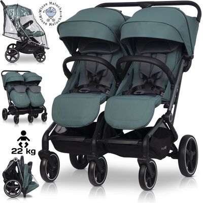 Easy Go LEKKI WÓZEK BLIŹNIACZY EASYGO ECHO SAGE GREEN + FOLIA + DODATKI DO 47KG Easy Go LEKKI WÓZEK BLIŹNIACZY EASYGO ECHO SAGE GREEN + FOLIA + DODATKI DO 47KG