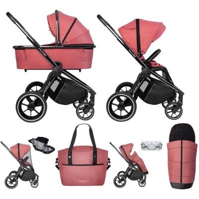 MUUVO Quick 3.0 Black Chrome - wózek wielofunkcyjny, zestaw 2w1 z gondolą XL Pure Pink MUUVO Quick 3.0 Black Chrome - wózek wielofunkcyjny, zestaw 2w1 z gondolą XL Pure Pink