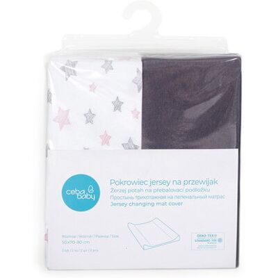 Ceba Baby pokrowiec na przewijak (50x70-80) 2szt Dark grey+Pink Stars Ceba Baby pokrowiec na przewijak (50x70-80) 2szt Dark grey+Pink Stars