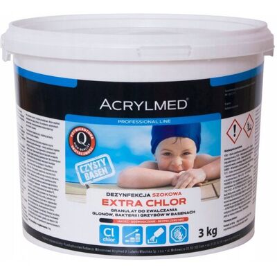 Acrylmed EXTRA CHLOR GRANULAT 3KG DO DEZYNFEKCJI WODY W BASENIE JACUZZI SPA HAPPOOL Acrylmed EXTRA CHLOR GRANULAT 3KG DO DEZYNFEKCJI WODY W BASENIE JACUZZI SPA HAPPOOL