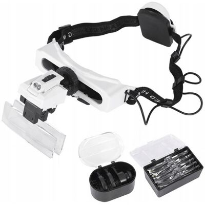 Inny producent Lupa Nagłowna Okulary Precyzyjne Mocny Led Lekka Powiększalnik Do Czytania I Napraw Elektroniki, Soczewka 85 Mm, Powiększenie 20x Inny producent Lupa Nagłowna Okulary Precyzyjne Mocny Led Lekka Powiększalnik Do Czytania I Napraw Elektroniki, Soczewka 85 Mm, Powiększenie 20x
