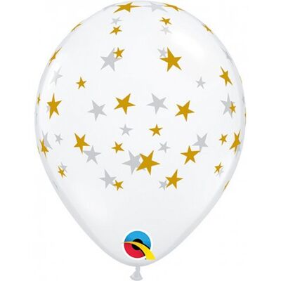 Gemar Balony Ql, Złote Gwiazdki, Przeźroczyste, 5', 100 Sztuk Gemar Balony Ql, Złote Gwiazdki, Przeźroczyste, 5', 100 Sztuk