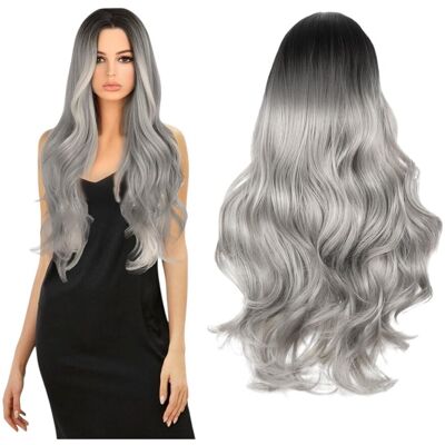 Inny producent Capgoost Peruka Damska 70 Cm Czarno-Szare Ombre Falowane Włosy Srebrne Inny producent Capgoost Peruka Damska 70 Cm Czarno-Szare Ombre Falowane Włosy Srebrne