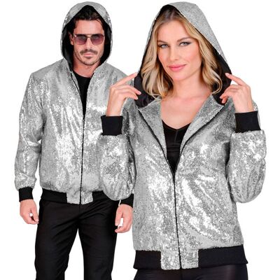 Bomber Fashion Srebrny kurtka z kapturem i cekinami - Jacket Bomber Fashion Srebrny kurtka z kapturem i cekinami - Jacket