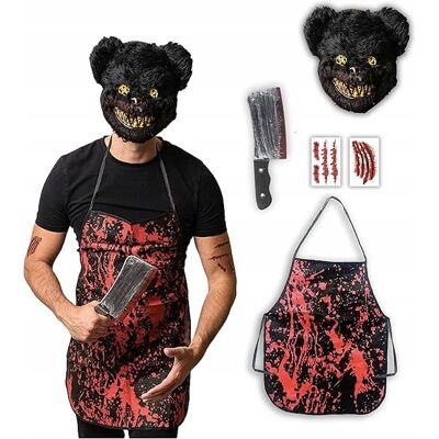 Bezmarkowe MASKA MISIA STRÓJ Halloween Horror Zestaw Maska Fartuch Nóż Blizny Fartuch Bezmarkowe MASKA MISIA STRÓJ Halloween Horror Zestaw Maska Fartuch Nóż Blizny Fartuch