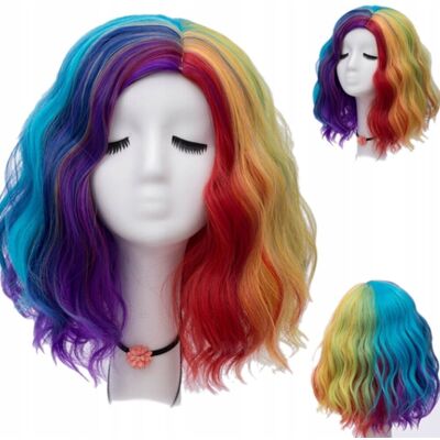 DKM Peruka cosplay 40 cm bob glam rock tęcza tęczowy DKM Peruka cosplay 40 cm bob glam rock tęcza tęczowy