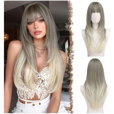 Inny producent Peruka damska 60 cm Popielaty blond Długa z grzywką Inny producent Peruka damska 60 cm Popielaty blond Długa z grzywką