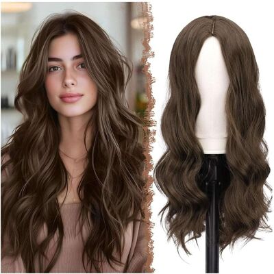 Inny producent Peruka damska Falowana Brąz 60cm Długie Włosy z przedziałkiem Inny producent Peruka damska Falowana Brąz 60cm Długie Włosy z przedziałkiem