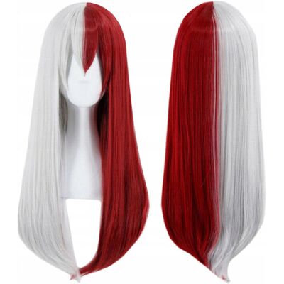 Luvu Peruka długa biało-czerwona Todoroki Shoto Anime cosplay Luvu Peruka długa biało-czerwona Todoroki Shoto Anime cosplay