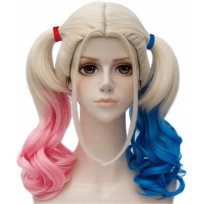 Luvu Peruka długa blond różowy niebieski Harley Quinn cosplay Luvu Peruka długa blond różowy niebieski Harley Quinn cosplay