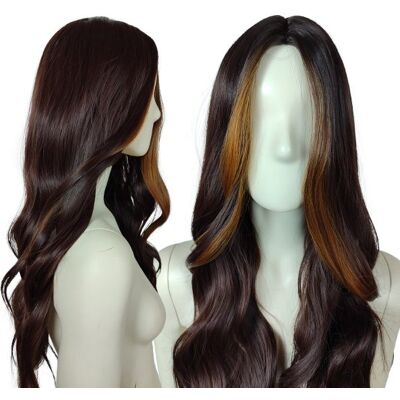 Wonderlandia Peruka FRONT BLOND brązowa bez grzywki fale gęsta jasne pasemka Wonderlandia Peruka FRONT BLOND brązowa bez grzywki fale gęsta jasne pasemka