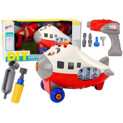 Lean Toys Samolot Kreskówkowy Do Skręcania Diy Czerwony + Wiertarka I Akcesoria Lean Toys Samolot Kreskówkowy Do Skręcania Diy Czerwony + Wiertarka I Akcesoria
