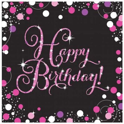 AMSCAN Serwetki, Happy Birthday, róż AMSCAN Serwetki, Happy Birthday, róż