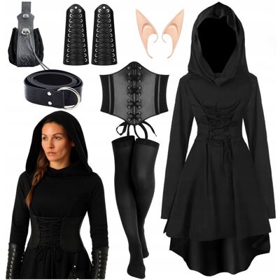 Labello STRÓJ GOTKI GOTYCKA DAMA CZARNA SUKIENKA ELF HALLOWEEN KARNAWAŁ ZESTAW 7EL Labello STRÓJ GOTKI GOTYCKA DAMA CZARNA SUKIENKA ELF HALLOWEEN KARNAWAŁ ZESTAW 7EL