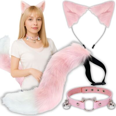 Hopki Strój Kota Lisa Wilka Furry Therian Ogon Uszy Choker Zestaw Cosplay Futrzak Różowy Hopki Strój Kota Lisa Wilka Furry Therian Ogon Uszy Choker Zestaw Cosplay Futrzak Różowy