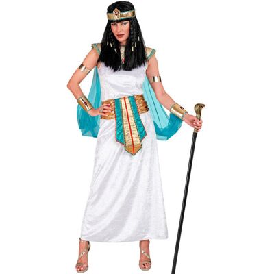 Strój królowej Egiptu Nefertiti od Widmann - sukienka z peleryną i bransoletami, pas, opaska na głowę Strój królowej Egiptu Nefertiti od Widmann - sukienka z peleryną i bransoletami, pas, opaska na głowę