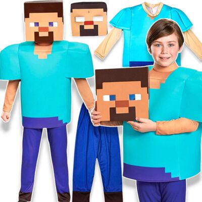 WKS STRÓJ MINECRAFT PRZEBRANIE DLA CHŁOPCA STEVE KOMPLET MASKA KOSTIUM NA BAL WKS STRÓJ MINECRAFT PRZEBRANIE DLA CHŁOPCA STEVE KOMPLET MASKA KOSTIUM NA BAL