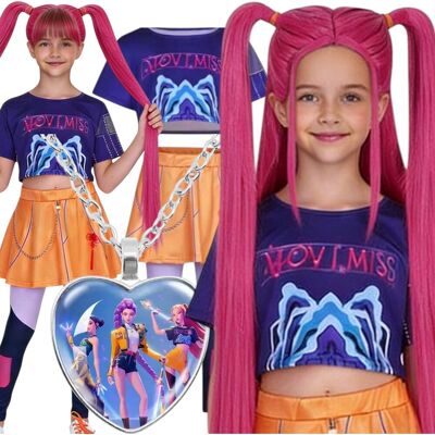 Tutuu STRÓJ MIRA DEMON HUNTERS K-POP PERUKA NASZYJNIK AKCESORIA 130-140 Tutuu STRÓJ MIRA DEMON HUNTERS K-POP PERUKA NASZYJNIK AKCESORIA 130-140