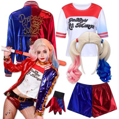 Hopki Strój Przebranie Harley Queen Halloween Cosplay Peruka M L 164 170 cm Hopki Strój Przebranie Harley Queen Halloween Cosplay Peruka M L 164 170 cm
