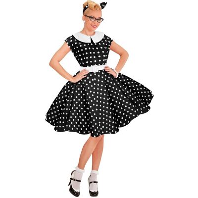 Strój rock'n'roll z lat 50. Widmann Czarny - Sukienka z petticoat, pasek, opaska do włosów - S Strój rock'n'roll z lat 50. Widmann Czarny - Sukienka z petticoat, pasek, opaska do włosów - S