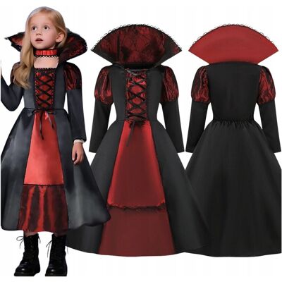Labello Strój Wampirzycy Sukienka Choker Drakula Kompletny Zestaw Halloween Bal Labello Strój Wampirzycy Sukienka Choker Drakula Kompletny Zestaw Halloween Bal