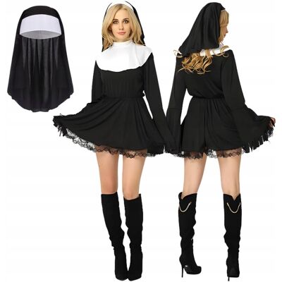 Labello Strój Zakonnicy Zalotna Sukienka Siostra Zakonna Zestaw Halloween Karnawał Labello Strój Zakonnicy Zalotna Sukienka Siostra Zakonna Zestaw Halloween Karnawał