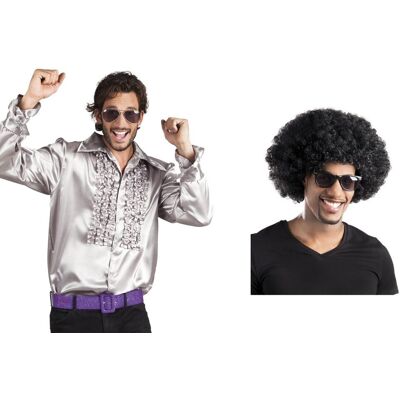 PartyTino Zestaw Disco Koszula Srebrna L plus Peruka Afro Czarna 2el MK334 PartyTino Zestaw Disco Koszula Srebrna L plus Peruka Afro Czarna 2el MK334