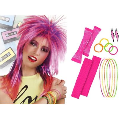 PartyTino Zestaw Disco Lata 80 Prl Peruka Różowa Plus Zestaw Dodatków 6El Mk304 PartyTino Zestaw Disco Lata 80 Prl Peruka Różowa Plus Zestaw Dodatków 6El Mk304