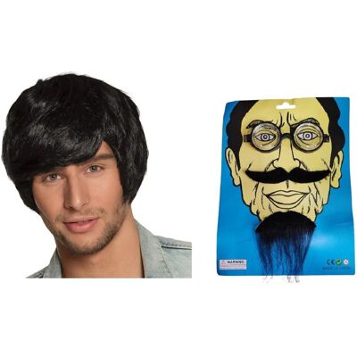 PartyTino Zestaw Profesor Nauczyciel Peruka Okulary Broda Wąsy 4el MK813 PartyTino Zestaw Profesor Nauczyciel Peruka Okulary Broda Wąsy 4el MK813