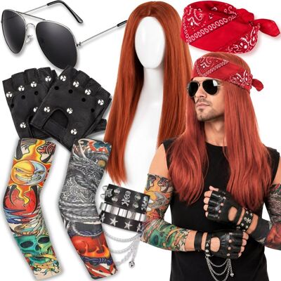 Hopki Zestaw Rockmana Akcesoria Gwiazda Rocka Peruka Tatuaże Bandana Lata 80 90 Hopki Zestaw Rockmana Akcesoria Gwiazda Rocka Peruka Tatuaże Bandana Lata 80 90