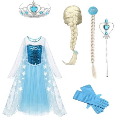 Towar Na Festyny Zestaw Strój Kostium Frozen Elsa Sukienka Peruka Korona Akcesoria M 116-122 Towar Na Festyny Zestaw Strój Kostium Frozen Elsa Sukienka Peruka Korona Akcesoria M 116-122