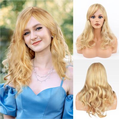 Akuku Peruka Damska Blond Długa Falowana Z Grzywką Syntetyczna Do Cosplay Impreza Akuku Peruka Damska Blond Długa Falowana Z Grzywką Syntetyczna Do Cosplay Impreza
