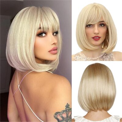 Akuku Peruka Krótka Damska Bob Z Grzywką Blond Jasny Do Cosplayu Impreza Co Dzień Akuku Peruka Krótka Damska Bob Z Grzywką Blond Jasny Do Cosplayu Impreza Co Dzień